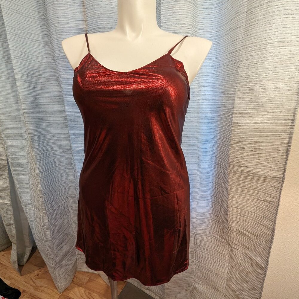 Red Metallic Chemise Slip Nightie - Size L